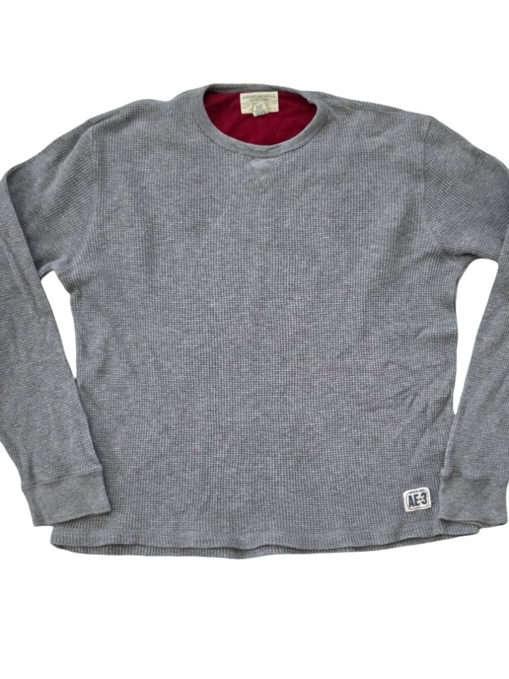 Vintage Y2K American Eagle Thermal Shirt Mens L Gray Waffle Knit Preppy 2000s